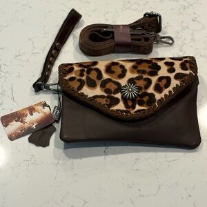 New Montana West Brown and Leopard Print Clutch